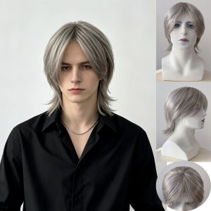 Wolf tail head wig mens short hair Korean version handsome silver super A cool mullet head natural realistic fluffy full hood