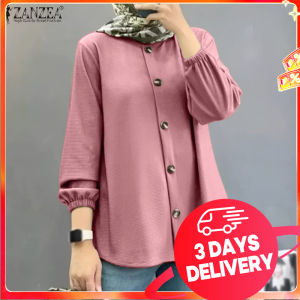 【3 Days Delivery】ZANZEA Muslimah Women Muslim Elegant Casual Shirts Solid Commute Puff Long Sleeve Blouse