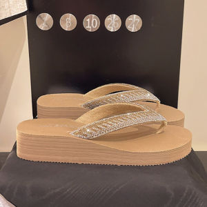 Free Shipping Sparkling Rhinestone Simple High-Heeled Sandals For Summer Mid-Heel Flip-Flops For Women Non-Slip And Wear-Resistant