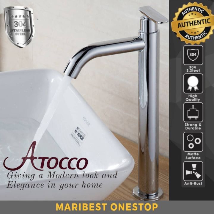 AT304341SS 304 Stainless Steel Anti Rust Pillar Basin High Faucet Tap Bathroom Toilet Wash