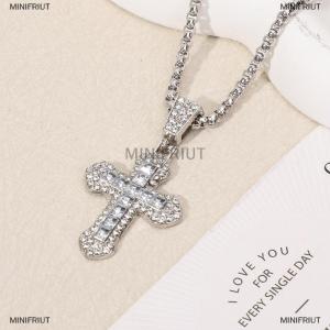[COD] MINIFRIUT Fashion Rhinestone Cross Pendant Necklace For Men Women Versatile Sweater Chain Hip Hop Cross Necklace Jewelry Accessories Gifts