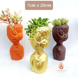 Chậu đất nung Bình Dương - Cô gái tóc mây đường kính miệng 7cm chiều cao 20cm