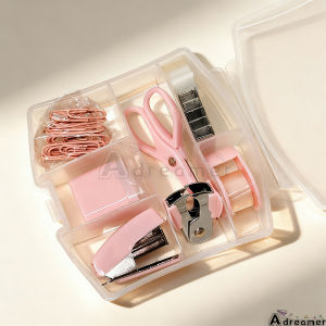 8 PCS Mini School Supply Kit Portable Case with Scissors Mini Stapler Tape Dispenser Hole Puncher Staples Mini Desktop Stapler for Office Or School Supplies