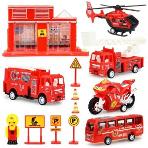 🎉Ready Stock🎉Car Toys Play vehicle Set Police Fire Truck Helicopter 儿童玩具工程车消防车环卫车套盒