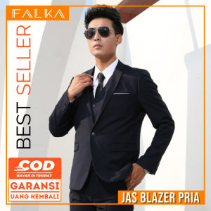 Setelan Jas Blazer 3 in 1 Warna Navy Polos Setelan Jas Pria Rompi Tuxedo dan Celana Laki Laki