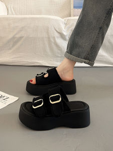 Free Shipping WomenS Denim Canvas Platform Sandals New Spring/Summer Outdoor Style Versatile And Casual High-Heeled Open-Toe Slippers