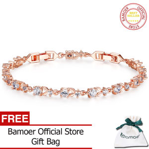 BAMOER Free Shpping Luxury 18K Rose Gold Plated Chain Bracelet for Women Ladies Shining AAA Cubic Zircon Crystal Jewelry JIB013