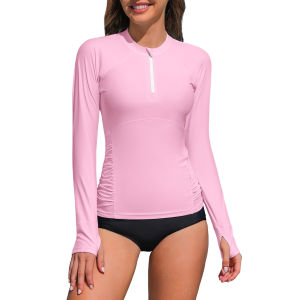 Charmo Women Rash Guard Long Sleeve Swimsuits UV UPF 50+ Zipper Swim Shirt Quick Dry Sun Shirts