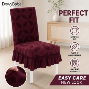 Stretch Chair Seat Cover Jacquard Thick Fabric Anti Slip Washable Removable Dining Room Home Decor Protector