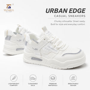 Kasut Sneaker Lelaki Putih Casual Shoes Chunky Low Cut Lace Up Tapak Tebal Streetwear Harian Size 40-44