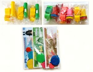 Assorted Retro Toy Sets: Whistle Flashlight Pito with Stamp Play Money (SOLD BY 3pcs)