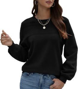 Womens Sweaters Dressy Casual Long Sleeve Tops Pullover Sweaters for Women 2025 Crew Neck Crochet Fashion Shirts