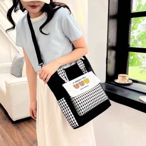 ส่งจากไทย กระเป๋าผ้าสะพายข้าง ช่องใสของลายสก็อต ใบใหญ่ กระเป๋าผ้าแคนวาสสไตล์ใหม่ 7915