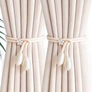 BECORATE 2pcs Durable Oxford Fabric Floral Curtain Tiebacks with Cow Tendon Rope 48CM for Heavy Curtains and