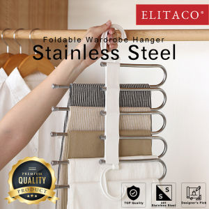 ELITACO Buy 3 Free 1 Stainless Steel PVC Multi Layer Cloth Wardrobe Organizer Rack Space Saving Clothes Hanger Rak Baju