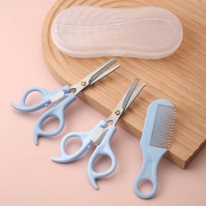 MAOMEI HOUSE 3PCS Thép không gỉ Bộ kéo cắt tóc An toàn Làm tóc Bộ dụng cụ tạo kiểu tóc Di động Tỉa tóc Kéo cắt răng phẳng Dành cho trẻ em