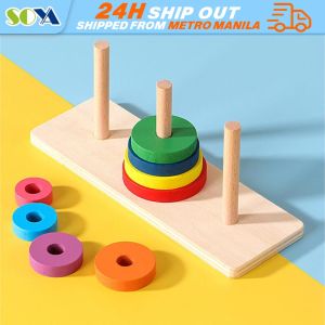 Tower of Hanoi Wooden Toy Board Games Gifts Hanoi Tower Wooden Nine-Storey Tower Hanoi Logic Puzzle Brain Teaser Intellectual Toy Wooden Tower Ring Puzzle Baby Wooden Trap Tower Building Blocks of Hanoi Tower Wooden 8-Layer Small Hanoi Tower Wooden Toy