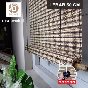 Kerai Tirai Gorden Gulung Lidi Tenun Motif Macan Ukuran 50x180cm Kerajinan Anyaman Jogja