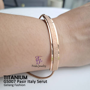 Gelang Wanita Ori Titanium Serut Pasir Italy Model Elegan Fashonable Perhiasan Fashion Import Premium Awet Anti Karat bisa dipakai sehari-hari gs007