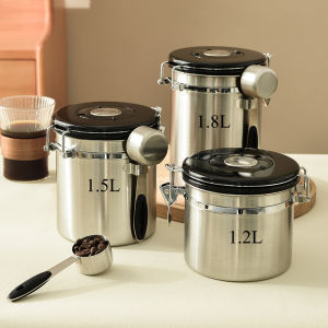 กระป๋องเก็บกาแฟ โถเก็บเมล็ดกาแฟ ฟรีช้อนสแตนเลส สแตนเลส 1.2L 1.5L 1.8L  สูญญากาศ กันความชื้นโ สแตนเลสโถเก็บเมล็ดกาแฟ