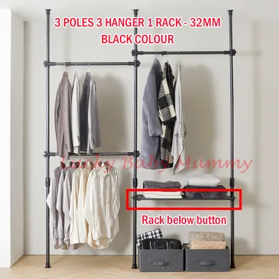 32mm Korean Standing Clothes Rack Space Saving Corner Valet Clothes Rack Hanging Pole