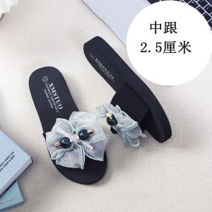 [Free Shipping] Womens Summer 2025 New High-Heeled Thick-Soled Sandals with Rhinestones Versatile Beach Shoes Slip-On Sandals for Outdoor Wear