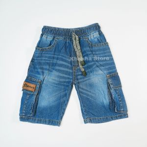 Celana Jeans Anak Cargo 2-9 tahun | Celana Anak Cargo Pendek Denim Wisker - Khakha store