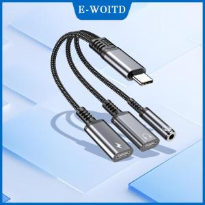 【E-WOITD】 1ชิ้นอะแดปเตอร์หูฟัง3 in 1 PD 60W อะแดปเตอร์ชาร์จเร็วสำหรับ Phone16 15ประเภท C เป็นแบบคู่ประเภท C 3.5มม. สายอะแดปเตอร์เสียงแจ็ค