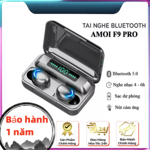 Tai Nghe Bluetooth 5.0 TWS F9 Pro Bass mạnh bản quốc tế cao cấp cảm ứng chống nước chống ồn cảm biến vân tay kiêm sạc dự phòng 2500mah pin trâu. Dock sạc có led báo pin kép - Elamo. Bảo Hành 12 Tháng