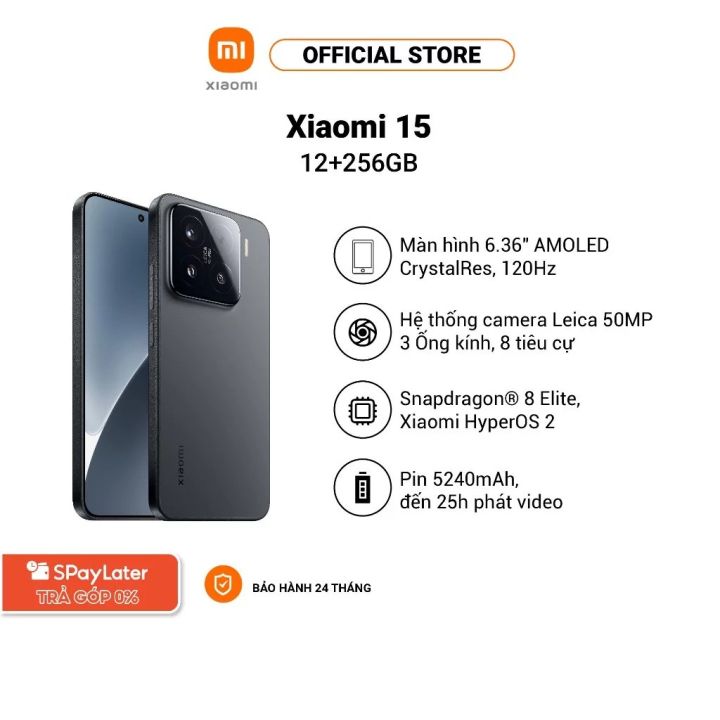 Điện thoại thông minh Xiaomi 15 (12+512GB) | Màn hình sáng 3200nits & Vân tay siêu âm | Camera Leica | Snapdragon® 8 HyperAI - Hàng chính Hãng