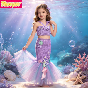 11.11 Seaside Party Mermaid Tail Mesh Gown Ariel Themed Fluffy Layer Skirt for Carnival Talent Show Vacation Fantasy Fancy DressAttire h261016
