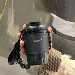 420ml water cup with lid and straw girl high value casual cup kettle female portable take out coffee cup accompanying cu