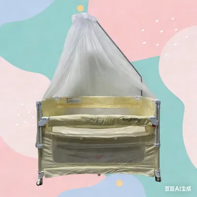 Crib for Kids Multifunctional Baby Crib and Playpen 2 Layer with Mosquito Net Diaper Changing Station Foldable Baby Bed with Diaper Table Kid Game Bed