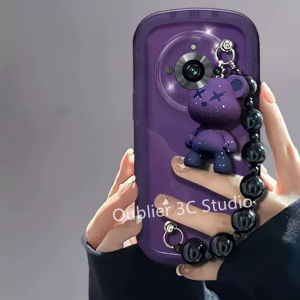 Thiết kế mới ốp lưng Realme 11Pro 11 Pro+ Plus C53 NFC 9i 8 Pro 5G 4G Vỏ điện thoại giảm giá cực mạnh tím đen Bulldog gấu mặt dây chuyền vòng đeo tay trong suốt bằng silicon mềm Bìa Case 2023