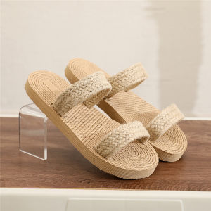 Free Shipping Ethnic-Style Straw-Woven Faux-Plantain-Soled WomenS Sandals Korean-Style Outdoor Flip-Flops Fashionable Beach Sandals For Women