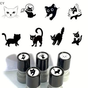 GY🌠🌠🌠 Cute Cartoon Black Kitten Stamp Lovely Shape Journal Stamps DIY Scrapbooking Decoration Collage Signets For Your Choice