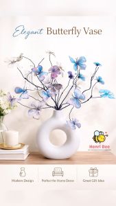 Henribee . Artificial Butterfly Flower & Azalea Foam Flower Branches – Soft & Elegant Zen Décor