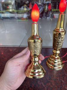 Chân nến bằng đồng chạy điện thờ cúng 2 cỡ cao 22cm và 30cm (Giá 1 cái)