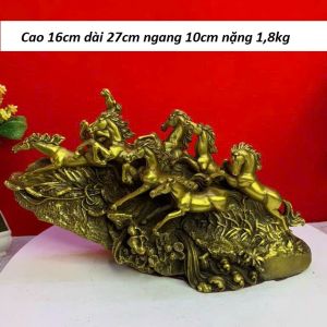 Tượng bát mã Mã đáo thành công phong thuỷ chất liệu bằng đồng vàng MS960