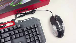 (HD1)T-WOLF Thunder Wolf TF600 Wired keyboard and mouse set USB Luminous keyboard Iron plate steel sheet T16 Keyboard