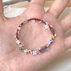 Red flower butterfly woven hand rope womens simple white pearl personality fashion versatile bracelet jewelry