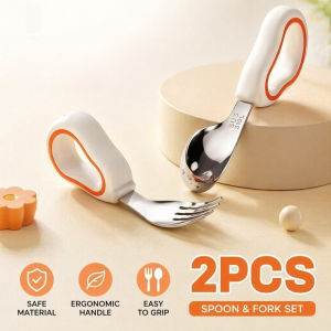 Baby Spoon Fork Set Toddler Feeding Utensils 316 Stainless Steel Silicone Handle Training