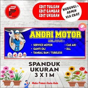 Spanduk Bengkel Motor / Banner Service Motor / Spanduk Ukuran 3 x 1 m