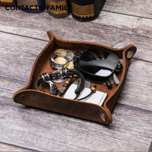 Creative Genuine Leather Valet Snap Tray Home Ofiice Desk Organizer Jewelry Pen Key Coin Desktop Storage Tray Folding Storage2026