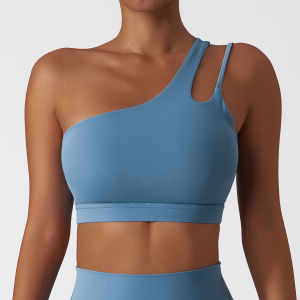 Asymmetrical One-Shoulder Yoga Bra with a Bare-Skin Feel Irregular Strap Sports Underwear Running and Fitness Tank Top 6425