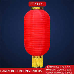 Dekorasi Imlek Lampion Lonjong Bergambar Merah Polos & Motif Bunga Sakura / Plum Blossom Warna Warni