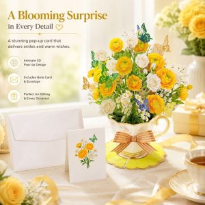WAPKTY kèm theo phong bì và giấy nhắn. Thiệp Pop Up hình tách trà Thiệp chúc mừng sinh nhật 3D Thiệp chúc mừng bó hoa Độc đáo Bất ngờ Thiệp bật lên dành cho mẹ và con gái