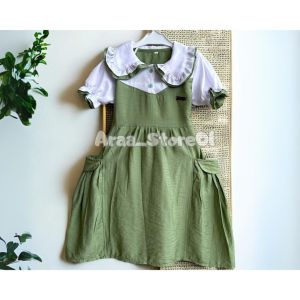 Dress Anak Perempuan Kombinasi Model Korean Style Bahan Polo Linen Usia 3-10 Tahun Baju