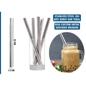 Sedotan Boba Stainless Steel Minuman Steril Lurus Bengkok Per 3pcs Unik Lucu Murah BPA Free Aman Praktis
