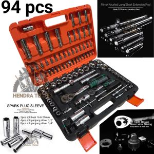 KUNCI SOK SET 94PCS CRV HEAVY DUTY SOCKET SET 1/4" - 1/2" LENGKAP KUNCI SOCK KOPER KILAP ALL IN ONE